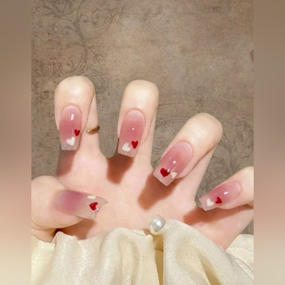 Heart design square fake nail set